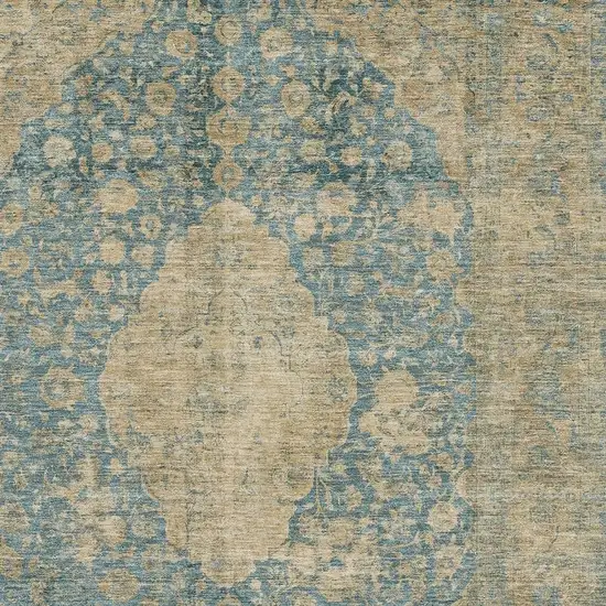 Blue Beige And Taupe Medallion Washable Area Rug With UV Protection Photo 2