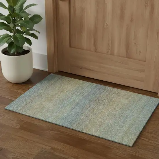 Blue Beige And Taupe Striped Washable Area Rug With UV Protection Photo 1