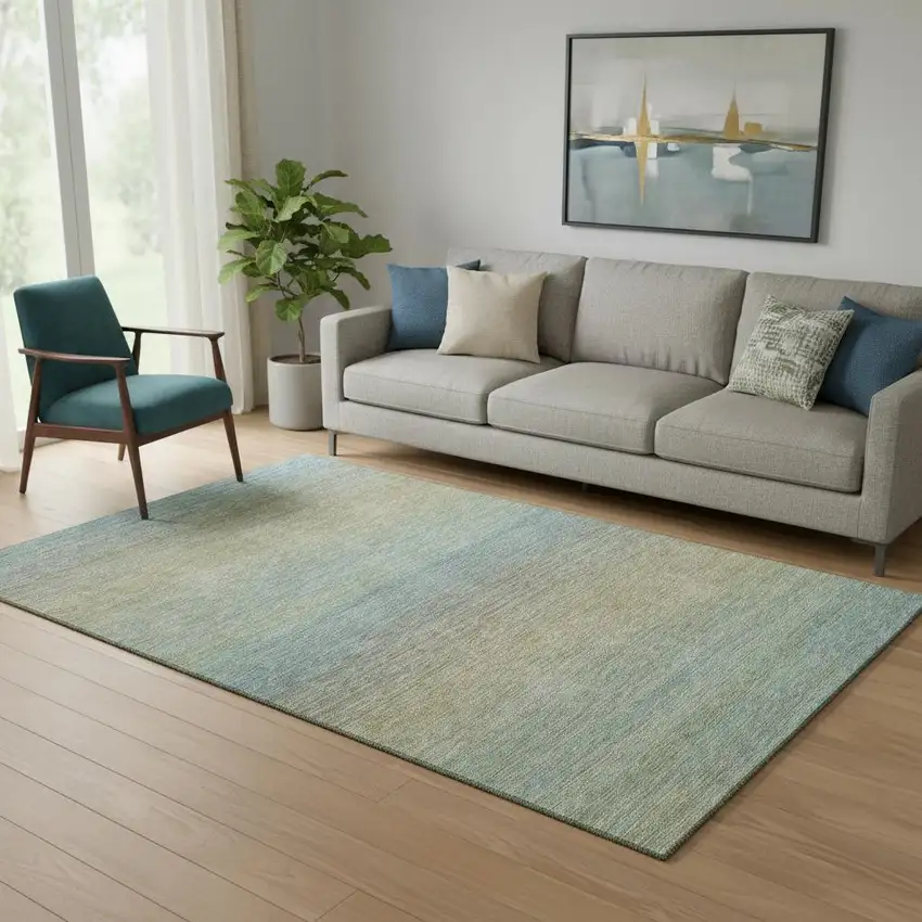 Blue Beige And Taupe Striped Washable Area Rug With UV Protection Photo 2