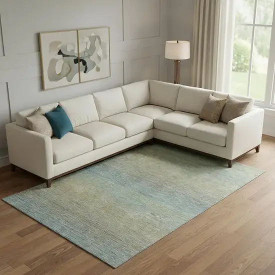 Blue Beige And Taupe Striped Washable Area Rug With UV Protection Photo 2