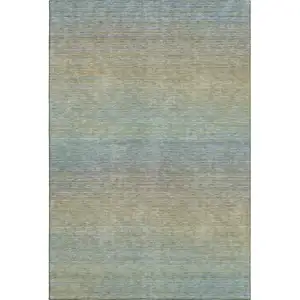 Photo of Blue Beige And Taupe Striped Washable Area Rug With UV Protection
