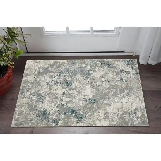 Blue and Beige Abstract Power Loom Area Rug Photo 1
