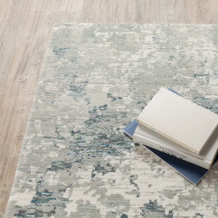 Blue Beige And Teal Abstract Power Loom Stain Resistant Area Rug Photo 6