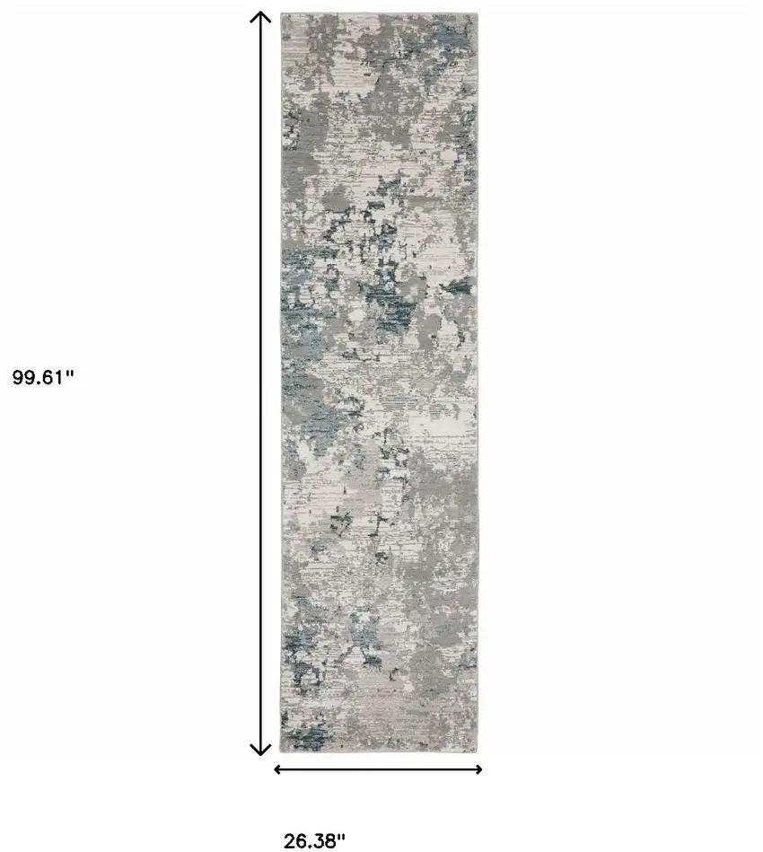 Blue Beige And Teal Abstract Power Loom Stain Resistant Runner Rug Photo 8