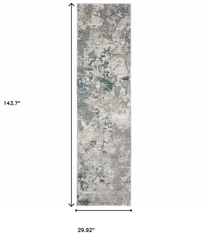 Blue Beige And Teal Abstract Power Loom Stain Resistant Runner Rug Photo 8