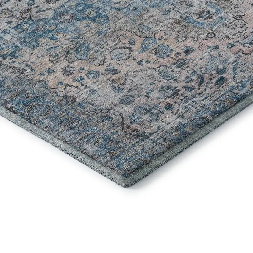 Blue Beige And Teal Oriental Washable Area Rug With UV Protection Photo 7