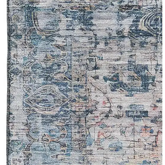 Blue Beige And Teal Oriental Washable Area Rug With UV Protection Photo 2