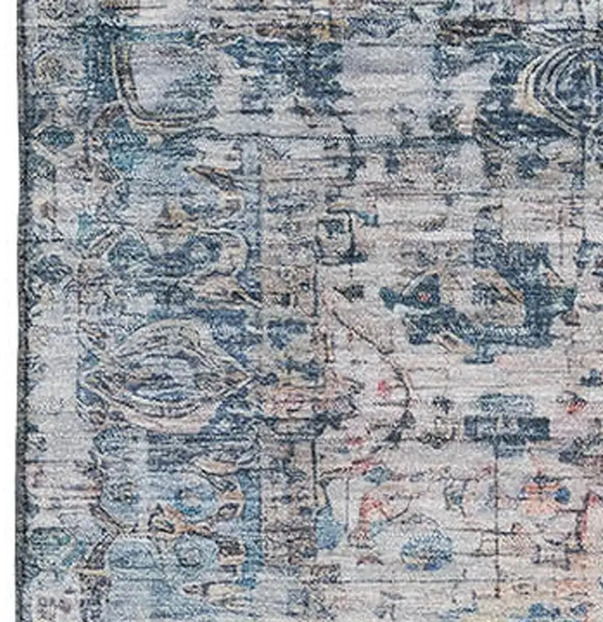 Blue Beige And Teal Oriental Washable Area Rug With UV Protection Photo 2