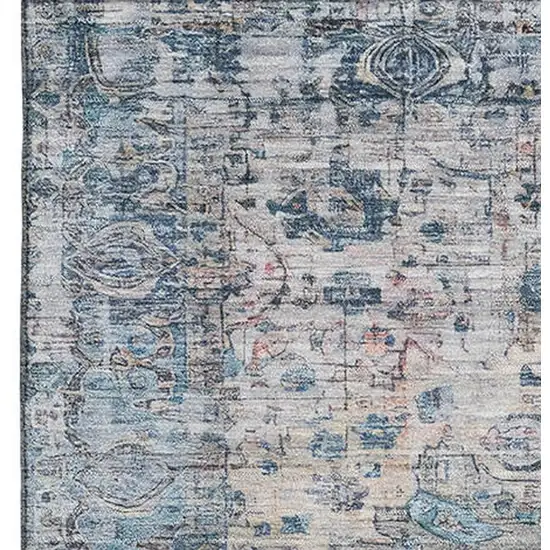 Blue Beige And Teal Oriental Washable Area Rug With UV Protection Photo 3