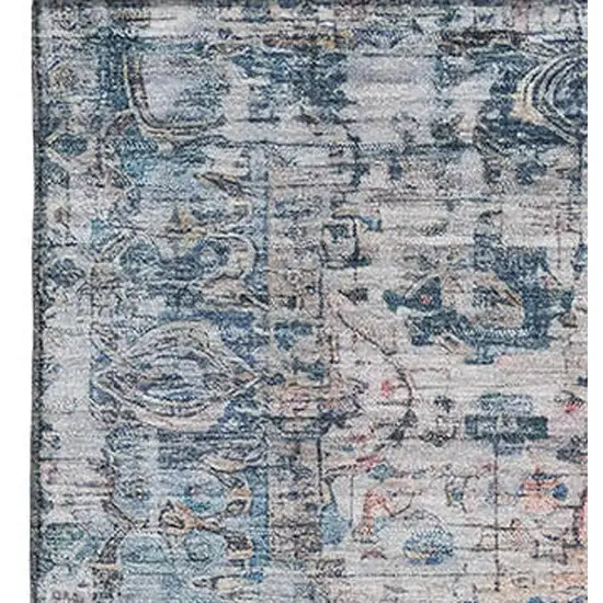 Blue Beige And Teal Oriental Washable Area Rug With UV Protection Photo 2