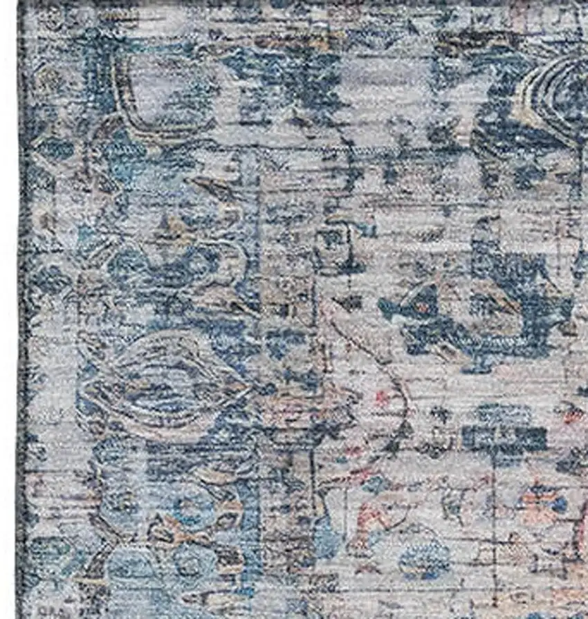 Blue Beige And Teal Oriental Washable Area Rug With UV Protection Photo 2