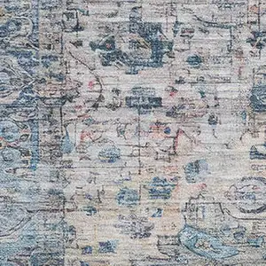 Photo of Blue Beige And Teal Oriental Washable Area Rug With UV Protection