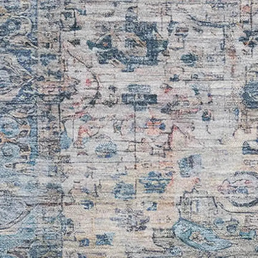 Blue Beige And Teal Oriental Washable Area Rug With UV Protection Photo 2