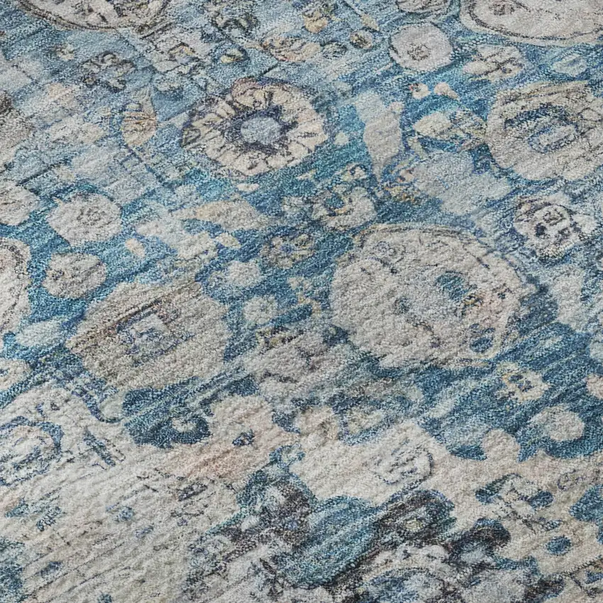 Blue Beige And Teal Oriental Washable Area Rug With UV Protection Photo 9
