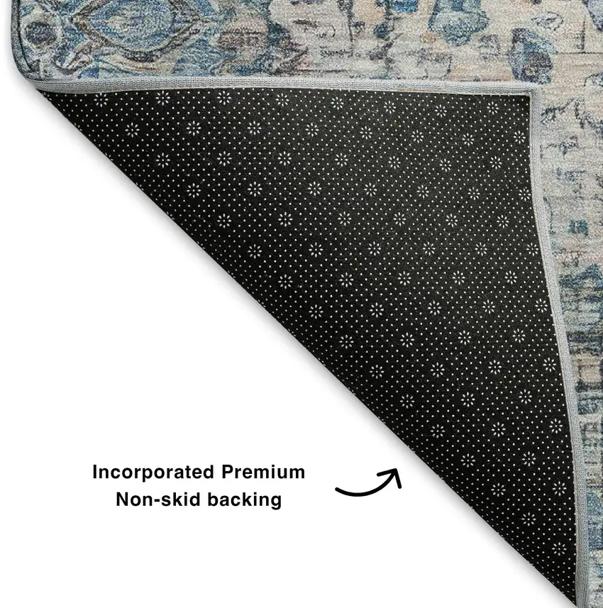 Blue Beige And Teal Oriental Washable Area Rug With UV Protection Photo 6