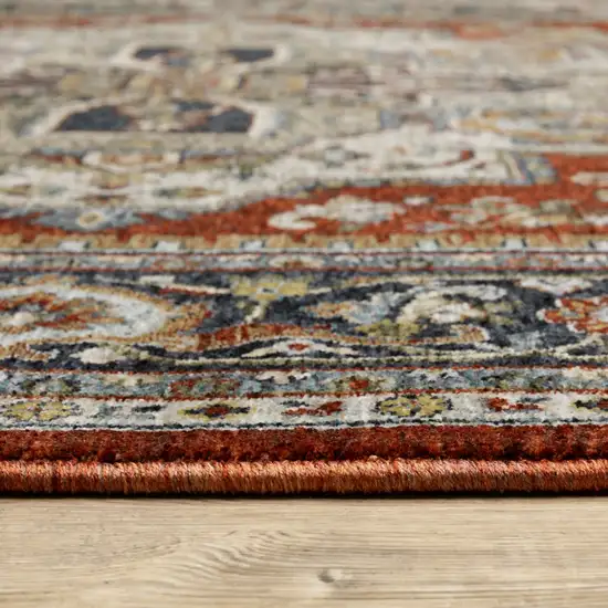 Red And Blue Oriental Area Rug With Fringe Photo 9