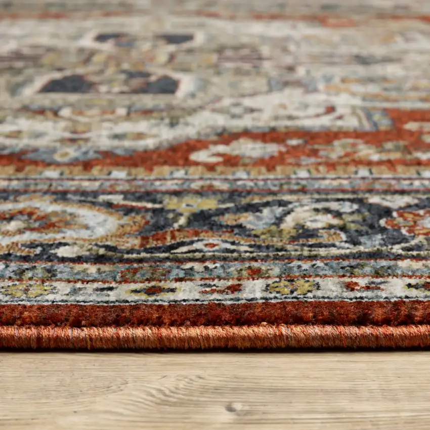 Red And Blue Oriental Area Rug With Fringe Photo 9
