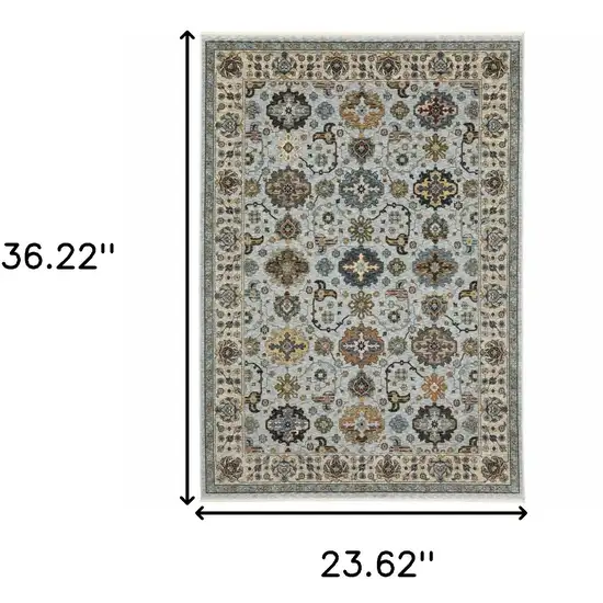 Blue Beige Grey Green Yellow And Rust Oriental Power Loom Stain Resistant Area Rug With Fringe Photo 3