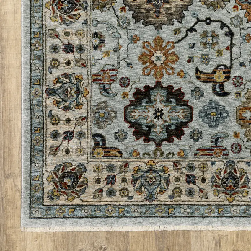 Blue Beige Grey Green Yellow And Rust Oriental Power Loom Stain Resistant Area Rug With Fringe Photo 2