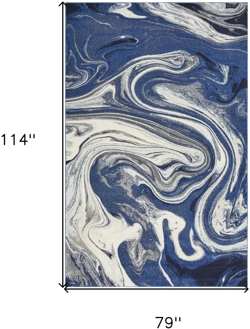 Blue Beige Machine Woven Marble Indoor Area Rug Photo 3