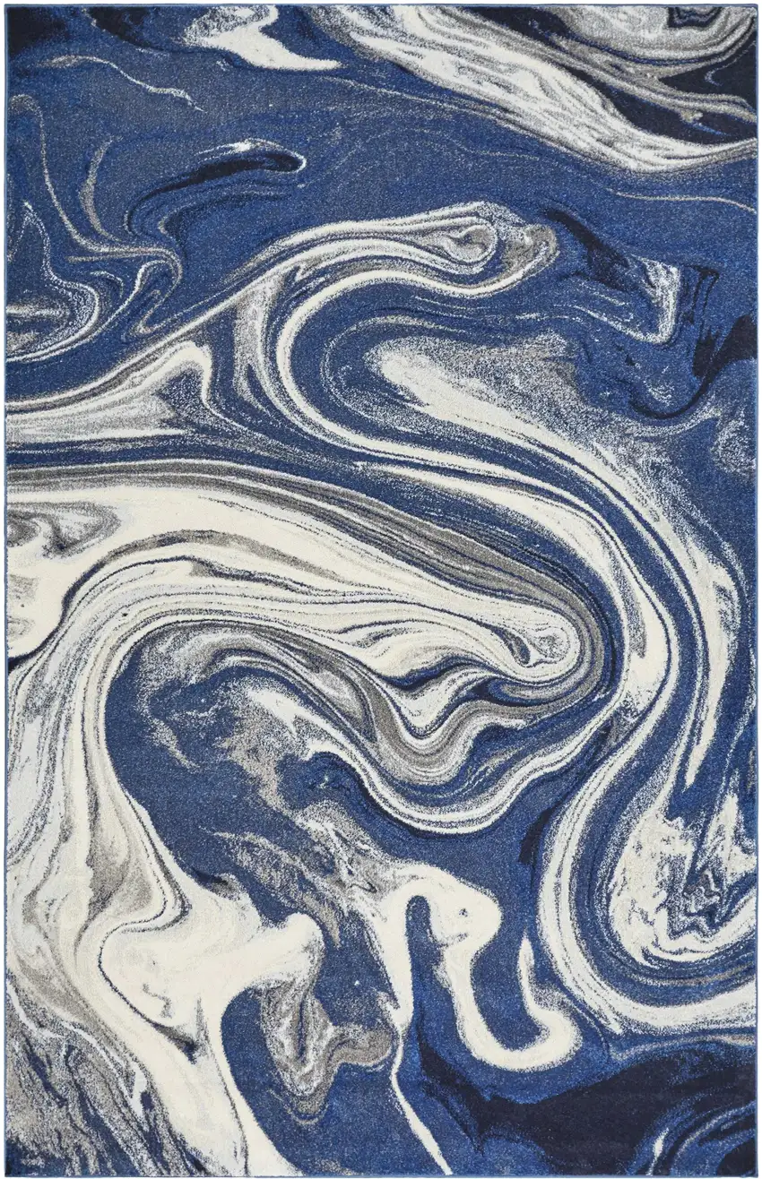 Blue Beige Machine Woven Marble Indoor Area Rug Photo 2
