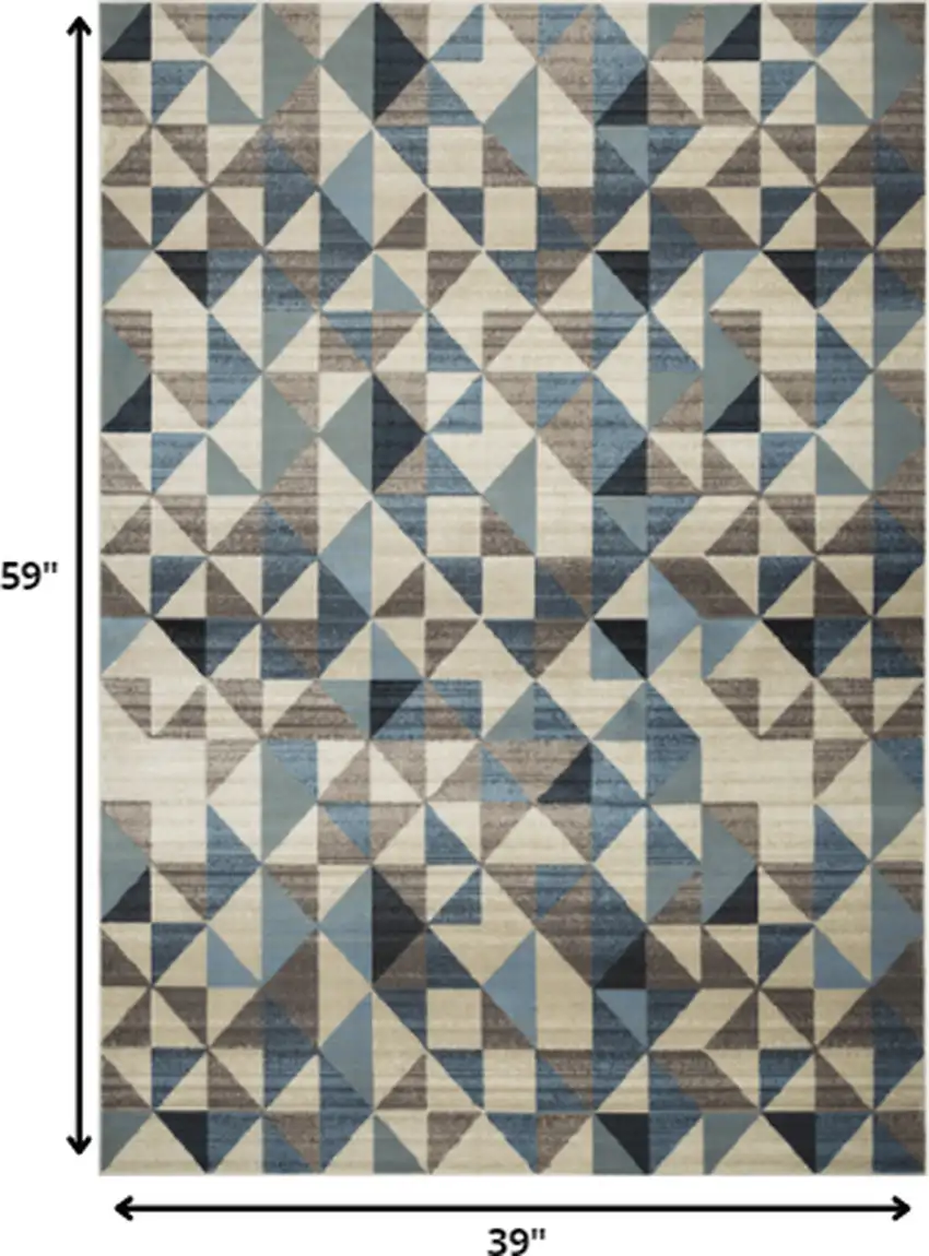 Blue Beige Nested Diamonds Modern Area Rug Photo 3