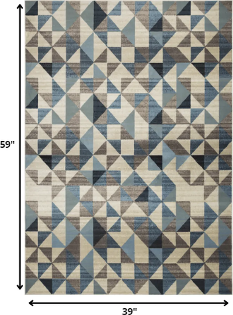 Blue Beige Nested Diamonds Modern Area Rug Photo 3