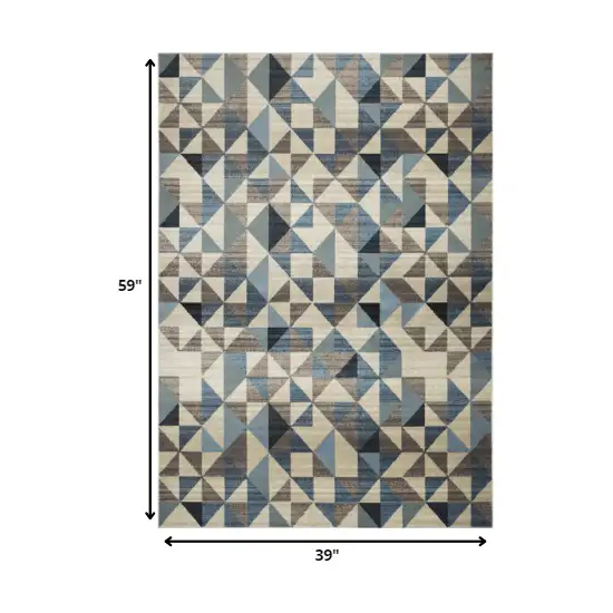 Blue Beige Nested Diamonds Modern Area Rug Photo 3