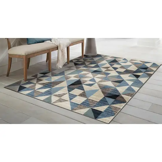Blue Beige Nested Diamonds Modern Area Rug Photo 6