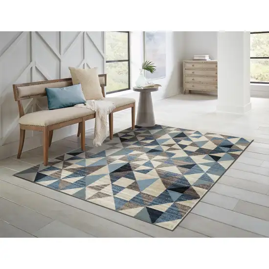 Blue Beige Nested Diamonds Modern Area Rug Photo 5