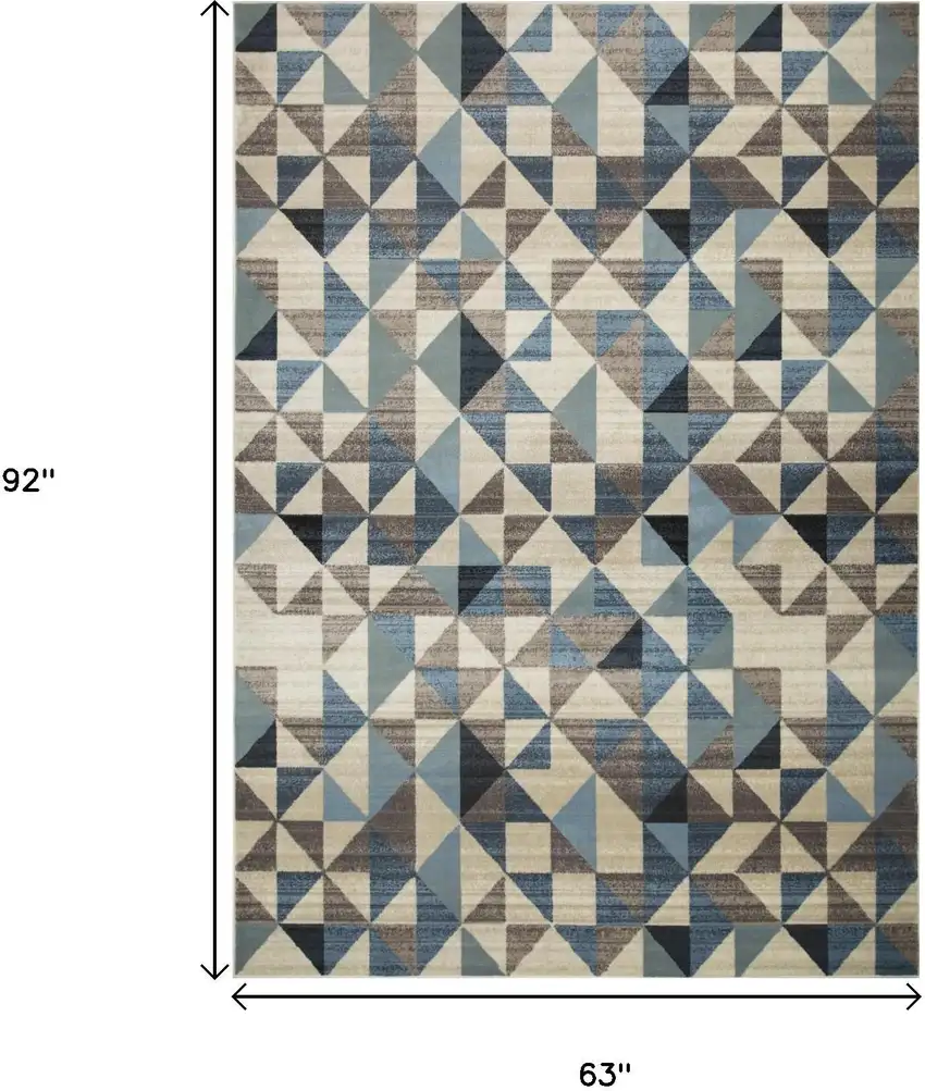 Beige Blue And Gray Geometric Area Rug Photo 3