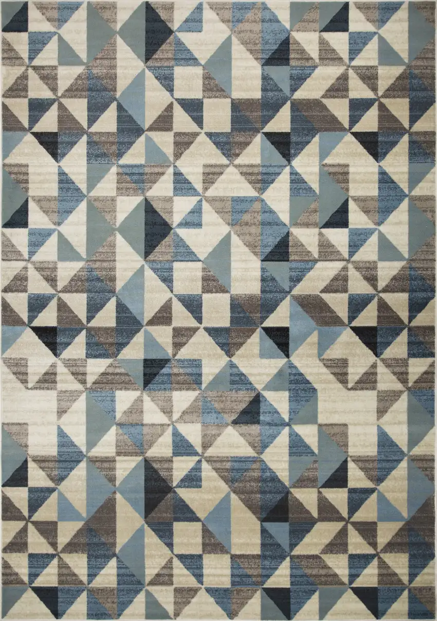 Blue Beige Nested Diamonds Modern Area Rug Photo 1