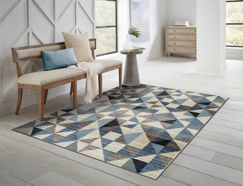 Blue Beige Nested Diamonds Modern Area Rug Photo 4