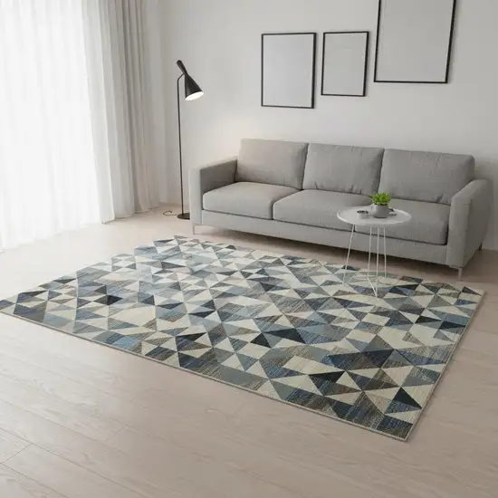 Beige Blue And Gray Geometric Area Rug Photo 1