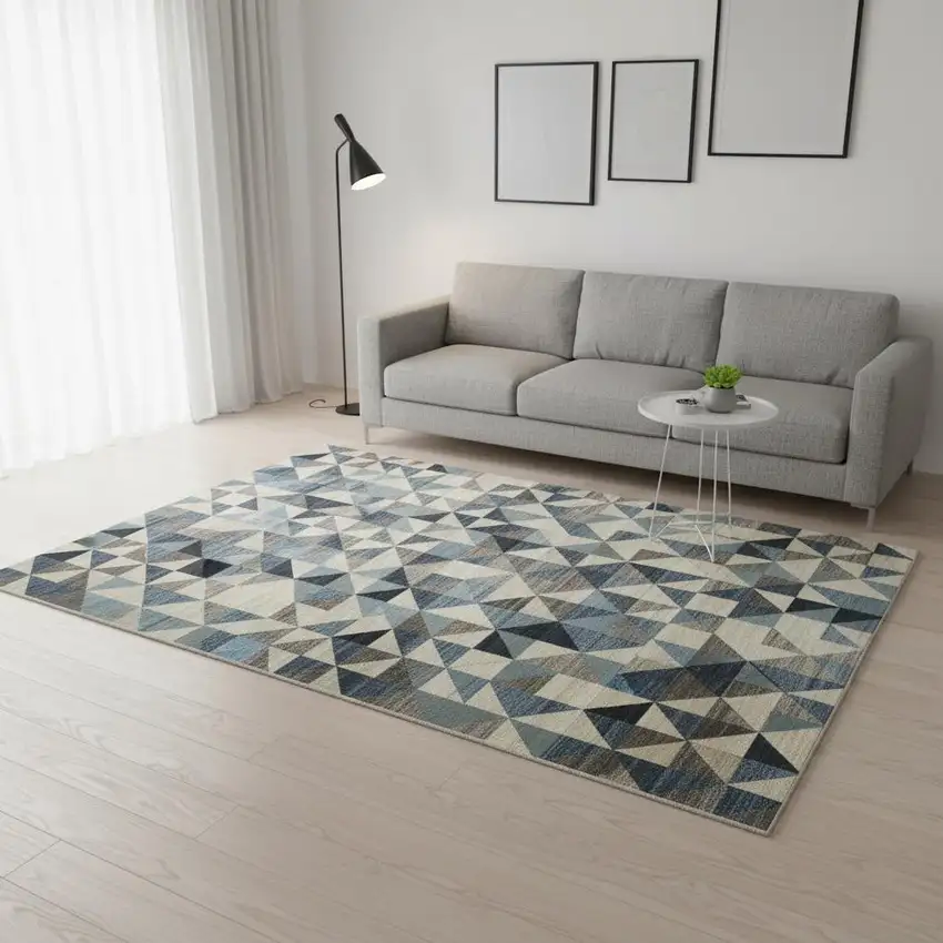 Beige Blue And Gray Geometric Area Rug Photo 1