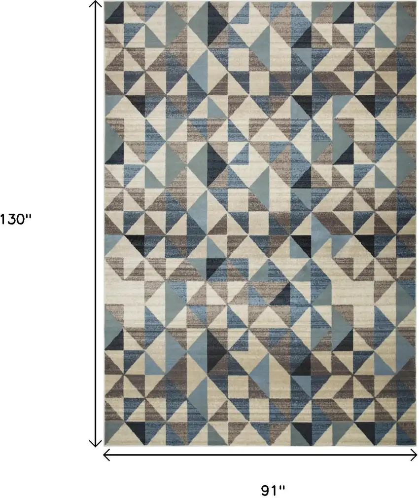 Beige Blue And Gray Geometric Area Rug Photo 3