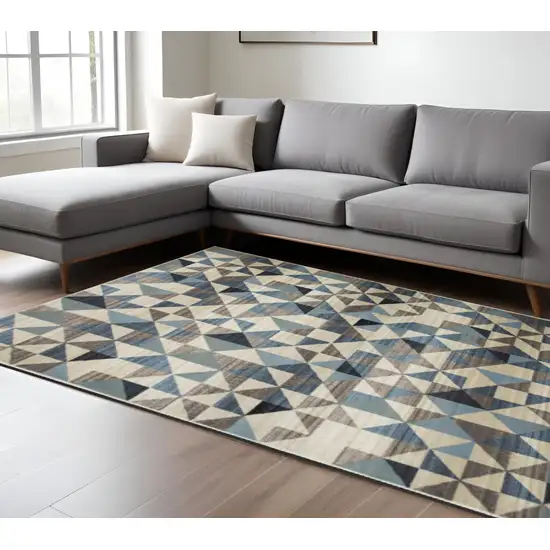 Beige Blue And Gray Geometric Area Rug Photo 1