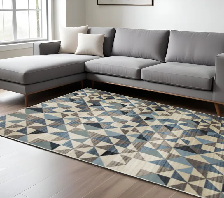 Blue Beige Nested Diamonds Modern Area Rug Photo 4
