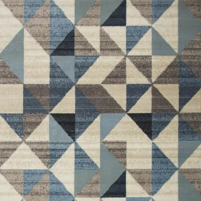 Beige Blue And Gray Geometric Area Rug Photo 5