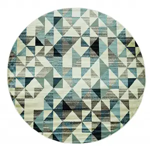 Photo of Blue Beige Nested Diamonds Modern Area Rug