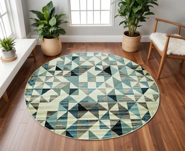 Blue Beige Nested Diamonds Modern Area Rug Photo 4