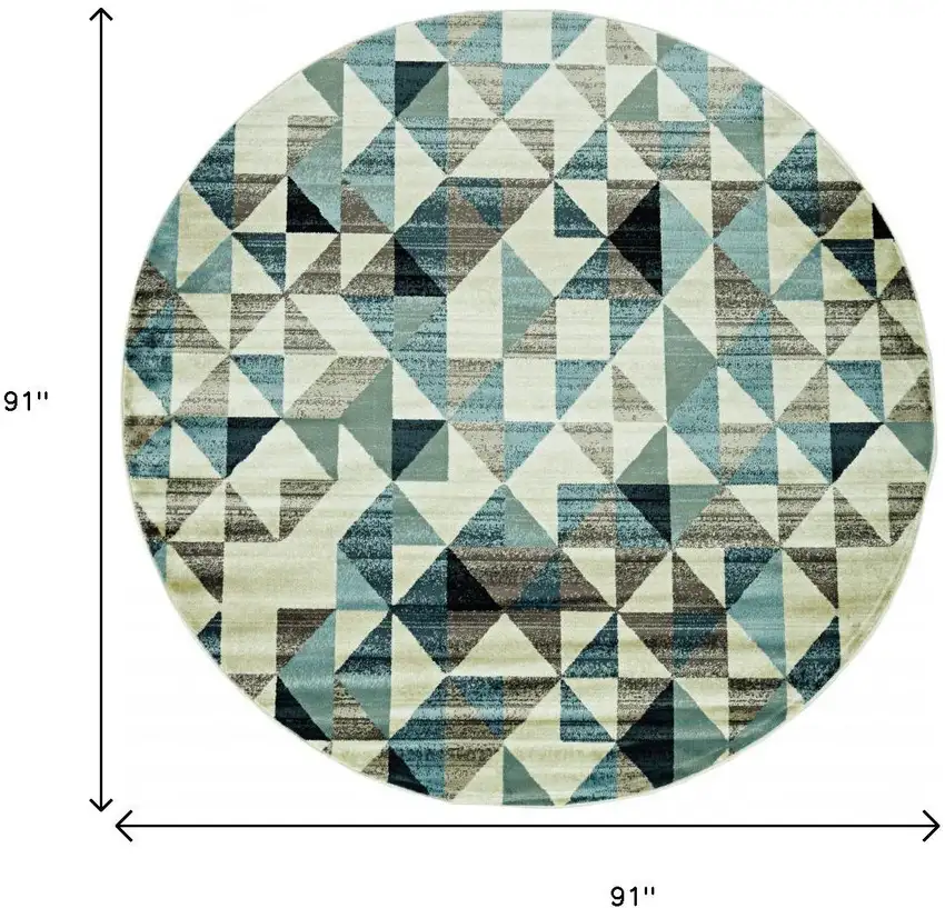 8' Beige Blue And Gray Geometric Round Rug Photo 3
