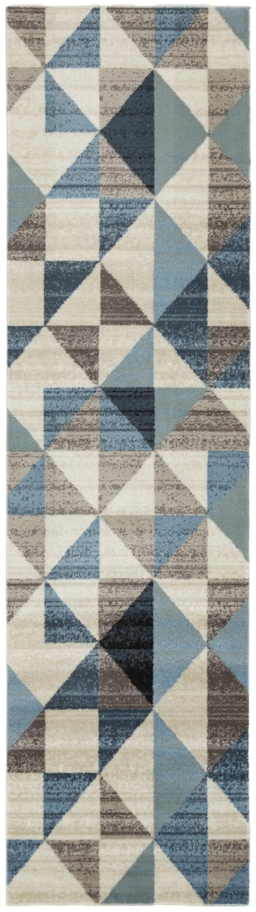 8' Beige Blue And Gray Geometric Runner Rug Photo 2