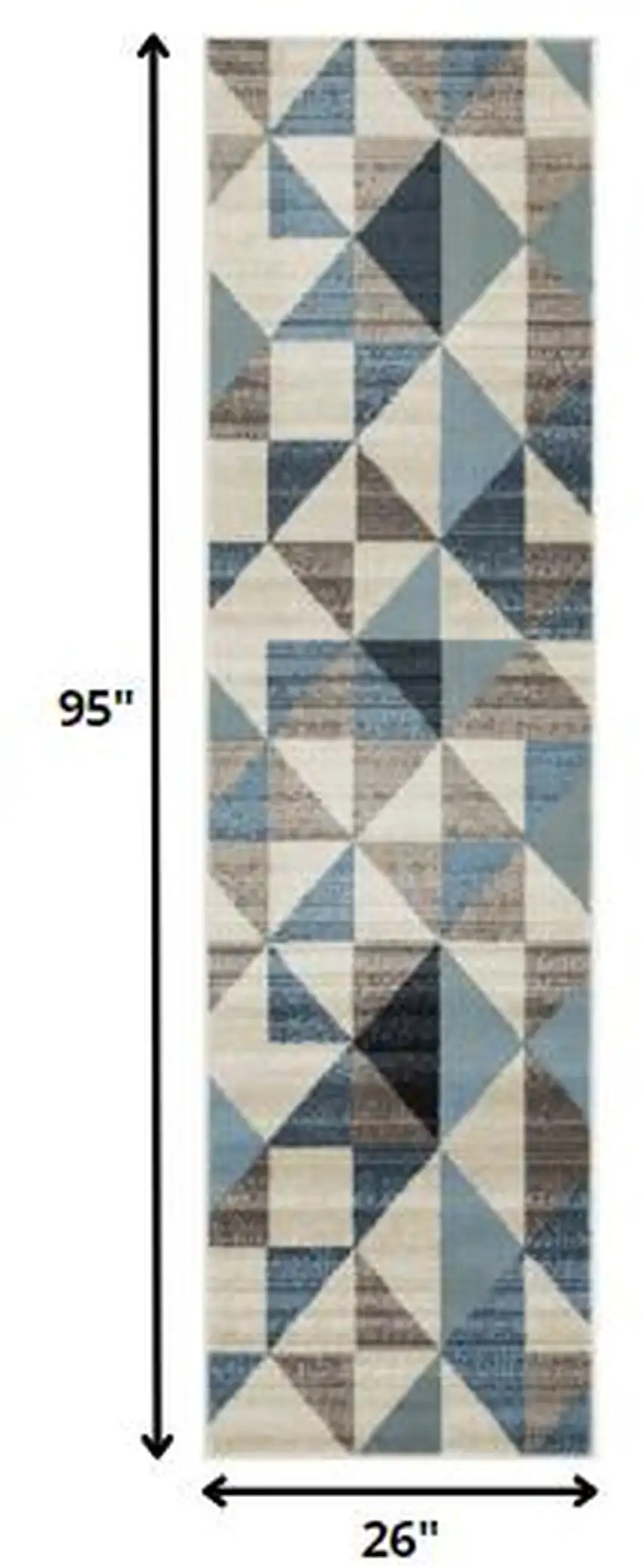 8' Beige Blue And Gray Geometric Runner Rug Photo 4