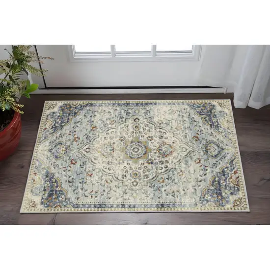 Blue Beige Rust Gold And Teal Oriental Power Loom Stain Resistant Area Rug Photo 2