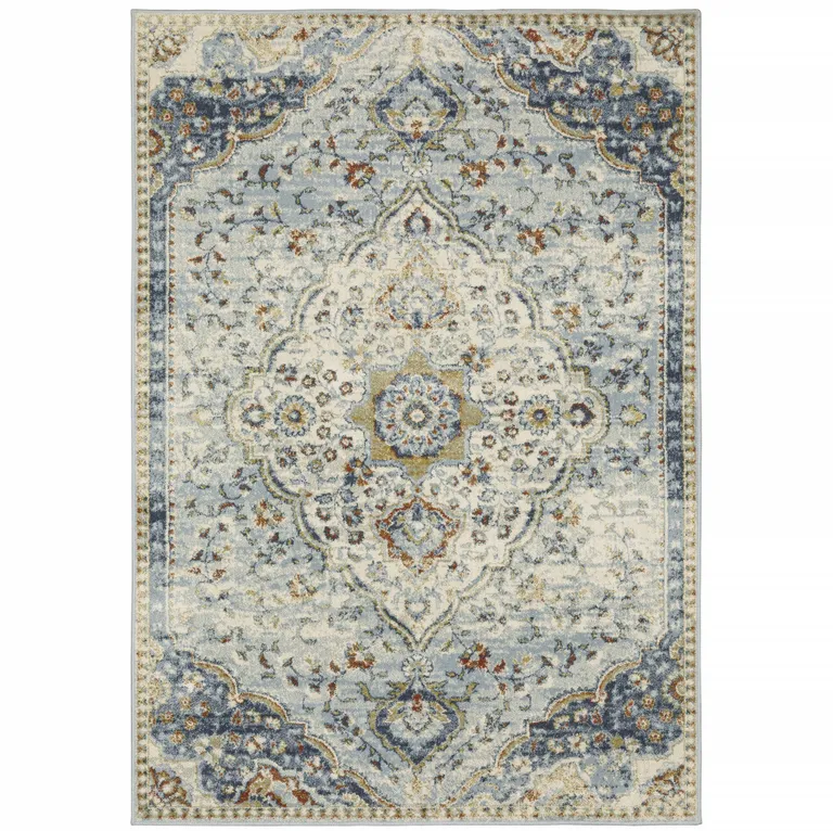 Blue Beige Rust Gold And Teal Oriental Power Loom Stain Resistant Area Rug Photo 5