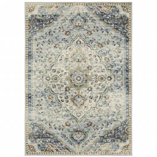 Blue Beige Rust Gold And Teal Oriental Power Loom Stain Resistant Area Rug Photo 1