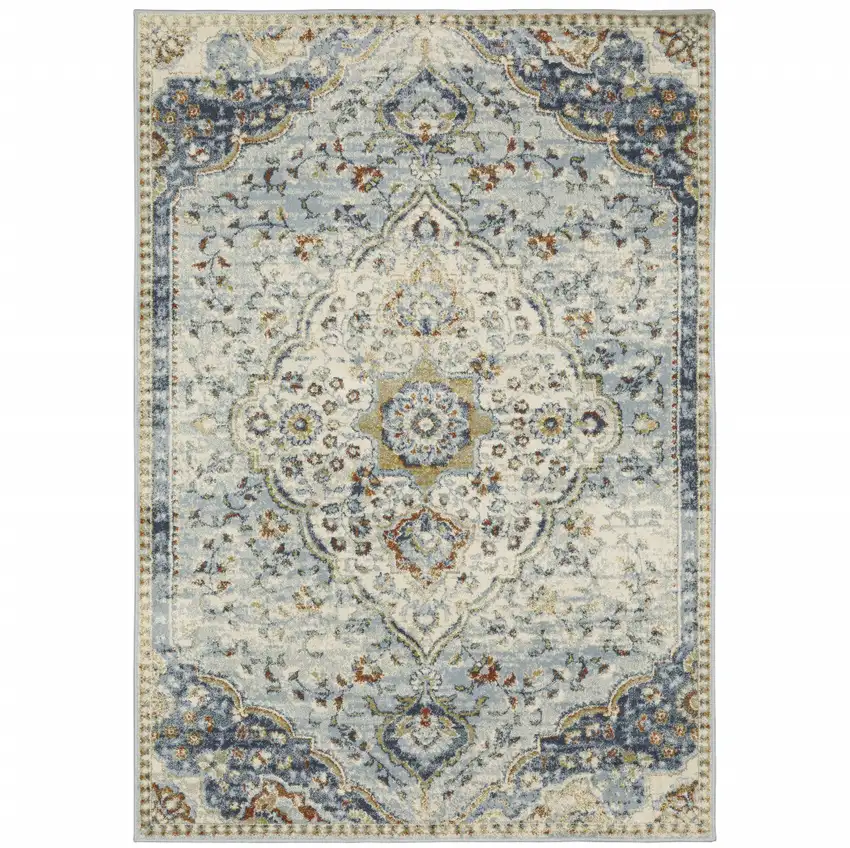 Blue Beige Rust Gold And Teal Oriental Power Loom Stain Resistant Area Rug Photo 1