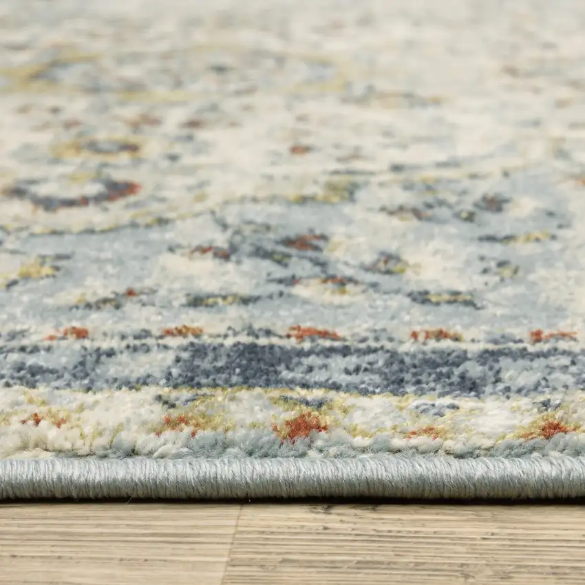 Blue Beige Rust Gold And Teal Oriental Power Loom Stain Resistant Area Rug Photo 9
