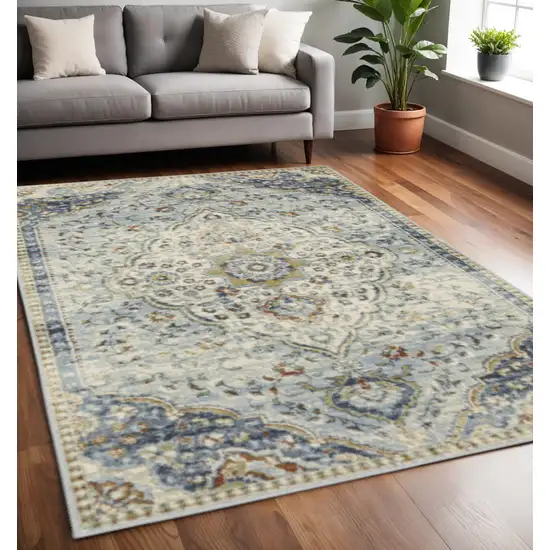 Blue Beige Rust Gold And Teal Oriental Power Loom Stain Resistant Area Rug Photo 2